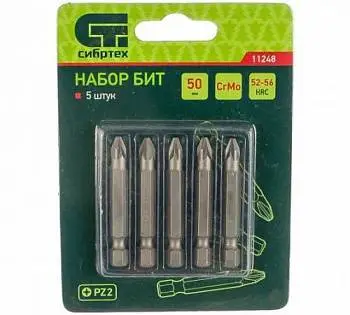 Набор бит (5 шт; PZ2x50 мм; сталь CrMo) СИБРТЕХ